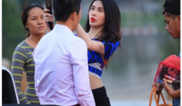 Thủy Tiên tự tay trang điểm cho Công Vinh trước giờ ghi hình