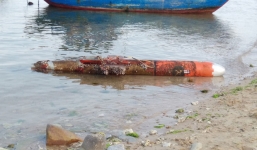 Vật thể lạ dài 4m vướng vào lưới ngư dân Ninh Thuận