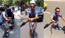 Trai Tây mạo hiểm trượt ván, quay video 