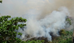 Cháy lớn ở đồng cỏ sau trường Cao đẳng, hàng trăm người hoảng loạn