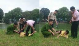 Tưởng mình là 'tiên cá', nam thanh niên bơi ra tháp Rùa hóng mát