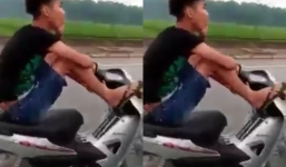 Thanh niên lái xe máy bằng chân gọi điện về khoe mẹ  'lái xe an toàn'