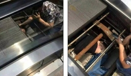 Video: Khoảnh khắc kinh hoàng người đàn ông bị thang cuốn 'nuốt chửng'