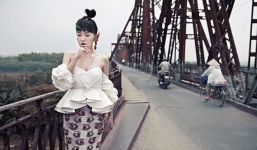 Mỹ nhân Từ Hy Đệ thích thú chụp ảnh tại cầu Long Biên, phố cổ