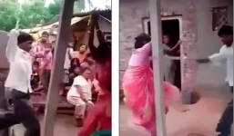 Video: Bắt quả tang vợ ngoại tình, chồng trói cả hai vào cột nhà đánh đập dã man 
