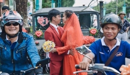 Đám cưới rước dâu bằng xe jeep cổ và xe Honda 67 ở Tây Ninh