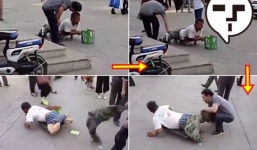Video: Bị kéo quần, gã ăn xin “tật nguyền” lộ nguyên 2 chân lành lặn