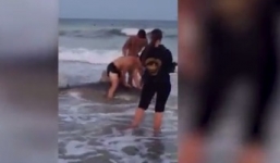 Video: Lính thủy đánh bộ Mỹ tay không bắt cá mập 300 kg