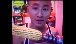 Học đòi ăn ngô trên mũi khoan, nam thanh niên mất răng cửa