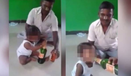 Bố ép con 10 tháng tuổi uống bia để mẹ quay clip gây phẫn nộ