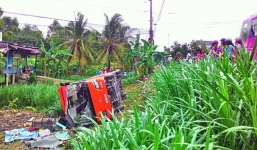 Xe Phương Trang tông người bán rau, lật lao xuống ruộng