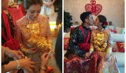 Lóa mắt với Hoa hậu Hồng Kông đeo vàng trĩu cổ trong ngày cưới