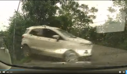 Nhầm số tiến sang số lùi, 'xế hộp' lao xuống triền đê