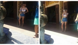 Video: Nữ khách Tây mặc đồ hở hang bị mời khỏi chùa Linh Ứng