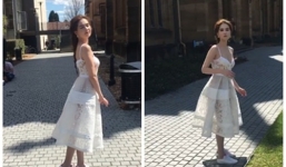 Ngọc Trinh lộ vóc dáng nhỏ thó khi thiếu giày cao gót