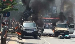 Video: Hiện trường vụ xe taxi nổ như bom, 2 người chết thảm