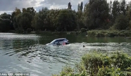 Video: Giải cứu cụ ông cùng con chó kẹt trong ô tô chìm dần giữa hồ