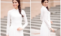 Phạm Hương đẹp dịu dàng trong áo dài trắng ngày trở về trường