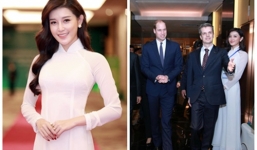 Á hậu Huyền My mặc áo dài trắng duyên dáng đón hoàng tử Anh