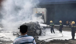 Xe container chở thanh long ở Bình Thuận bốc cháy dữ dội, thiệt hại tiền tỷ