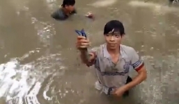 Cao thủ bắt tôm càng xanh bằng tay không