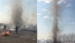 Video: Cận cảnh vòi rồng cao 50m bốc lên trong nghĩa trang ở Trung Quốc