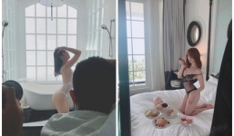 Mặc nội y như không, Ngọc Trinh bị chỉ trích vì tạo dáng phản cảm