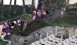 Clip du khách Anh hối hả lao vào nhận chỗ đẹp gần hồ bơi