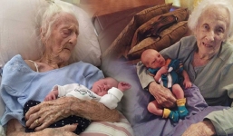 Xúc động trước bức hình bà cố 101 tuổi bồng chắt nhỏ trên tay