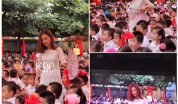 Cô giáo xinh đẹp quạt mát cho học sinh ngày khai  trường khiến MXH xôn xao