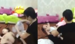 Hà Nội: Đi vắng cả ngày về xem lại camera mẹ chết lặng phát hiện giúp việc quăng quật con thế này