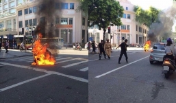 Xe tay ga bốc cháy ngùn ngụt giữa phố Tràng Tiền