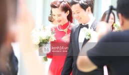 Đặng Thu Thảo nắm chặt tay Trung Tín, cười rạng rỡ lên xe hoa về nhà chồng