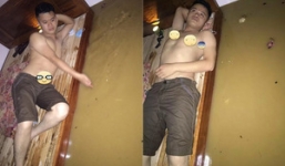Giữa cảnh nước lũ dâng ngập nhà, nam thanh niên vẫn nằm trên giường nghỉ dưỡng