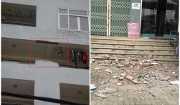 Hãi hùng cảnh sập tường tầng 7 chung cư Học viện Hậu cần