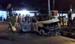 Trốn cảnh sát, ôtô tông vào xe máy lực lượng làm nhiệm vụ bốc cháy dữ dội