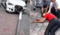 Xế hộp mất lái chồm lên vỉa hè tông đổ cột điện rơi trúng người đi đường