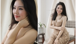 Ngắm nhan sắc hút hồn của Sao mai Mỹ Anh với váy vai trần