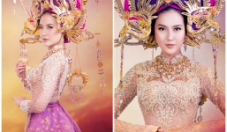 Diện trang phục dân tộc, Khánh Ngân khoe vẻ đẹp hút hồn tại Miss Globe