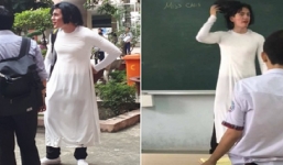 Thầy giáo Tây đội tóc giả, mặc áo dài hoá trang làm cô giáo cực đáng yêu