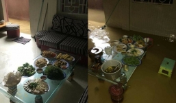 Mâm cơm hot nhất Facebook: 'Ăn chưa xong cơm, nước đã ngập xong đến tận mâm'