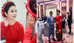 Jennifer Phạm đẹp rạng rỡ làm MC trong buổi tiệc mừng tại APEC