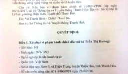 Đưa tin xuyên tạc lên Facebook, cô gái 24 tuổi ở Thanh Hóa bị phạt 5 triệu đồng