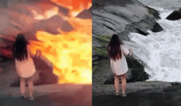 Sự thật đằng sau clip cô gái rơi xuống biển dung nham được netizen Hàn chia sẻ ầm ầm