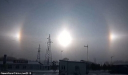 Cực hiếm: Cảnh tượng 3 mặt trời xuất hiện cùng lúc ở Trung Quốc