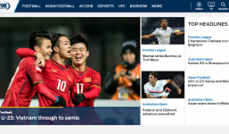 Dòng tin 'Việt Nam tiến thẳng bán kết' xuất hiện đầy tự hào trên trang chủ Fox Sports Asia