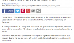 Trang tin nổi tiếng nước Anh Daily Mail đưa tin về chiến thắng của Uzbekistan trong trận chung kết với U23 Việt Nam