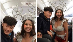 Phản ứng choáng của Bùi Tiến Dũng khi chụp ảnh cùng người mẫu Lại Thanh Hương diện bikini