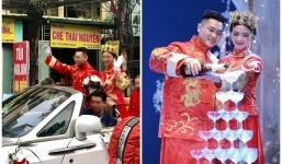 Xôn xao đám hỏi siêu khủng ở Hà Nội: Cô dâu, chú rể ngồi trên xe mui trần diễu phố