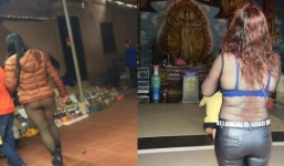 Mặc 'nhầm' quần khi đi chùa, cô gái bị dân mạng phê bình dữ dội